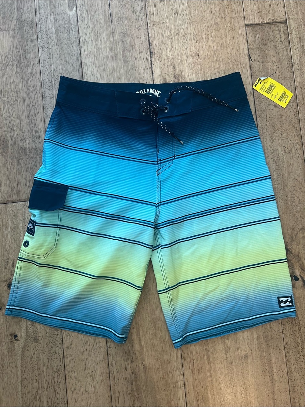 Billabong Men’s Blue to Yellow Ombre Stripe Boardshorts